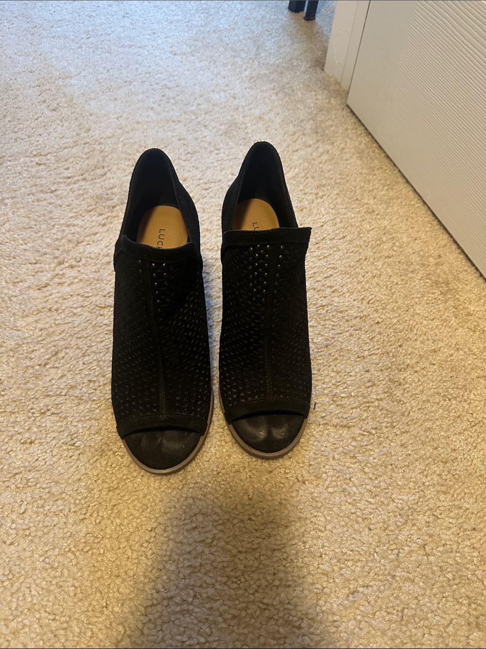 Lucky Brand Black Perforated Peep-Toe Mules